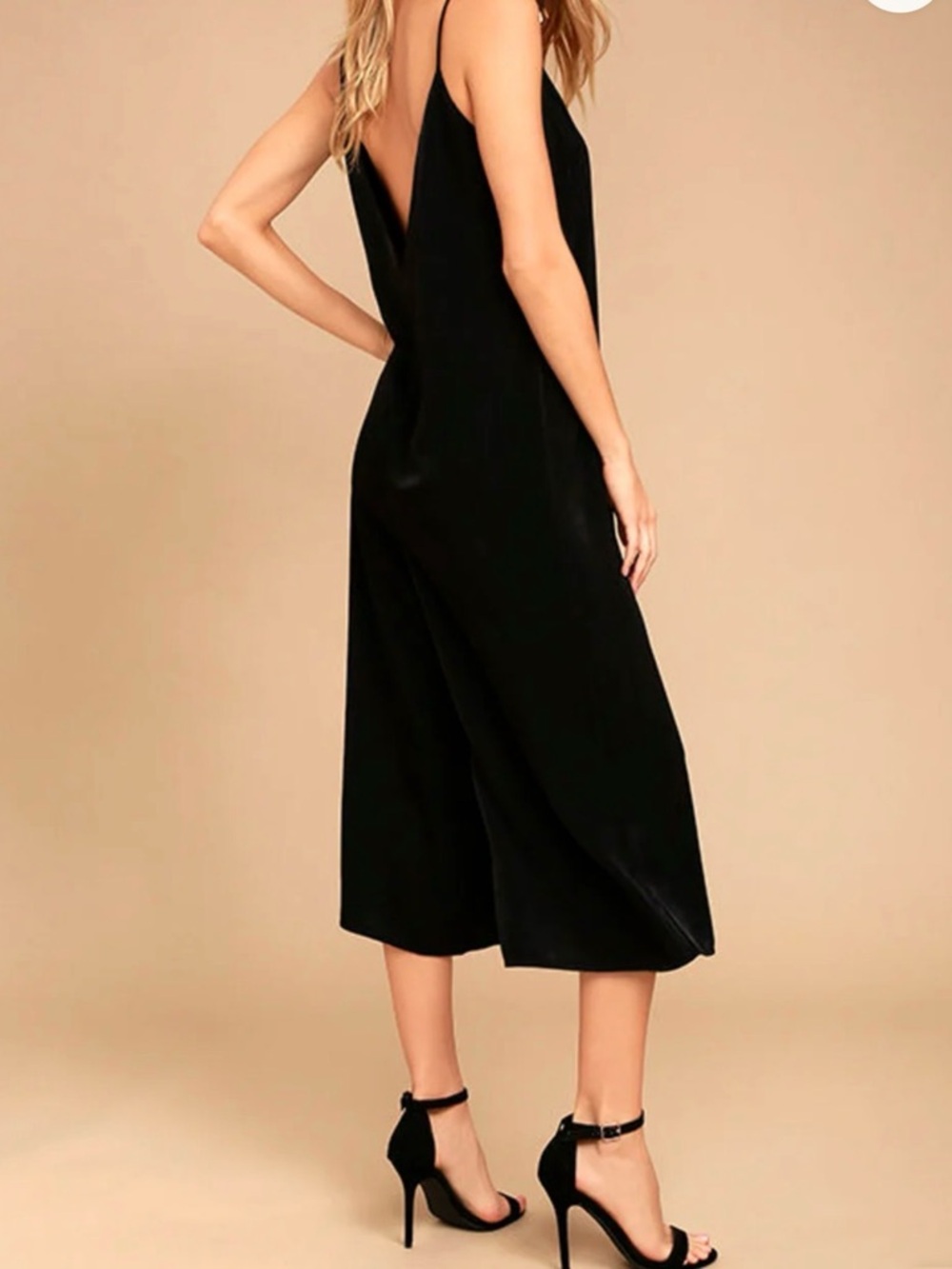Lulus Elisa Black Midi Satin Like Jumpsuit, Size L, NWT - Picture 2 of 7